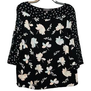 The Limited Floral Top Split Sleeve Bateau Neck Black Large